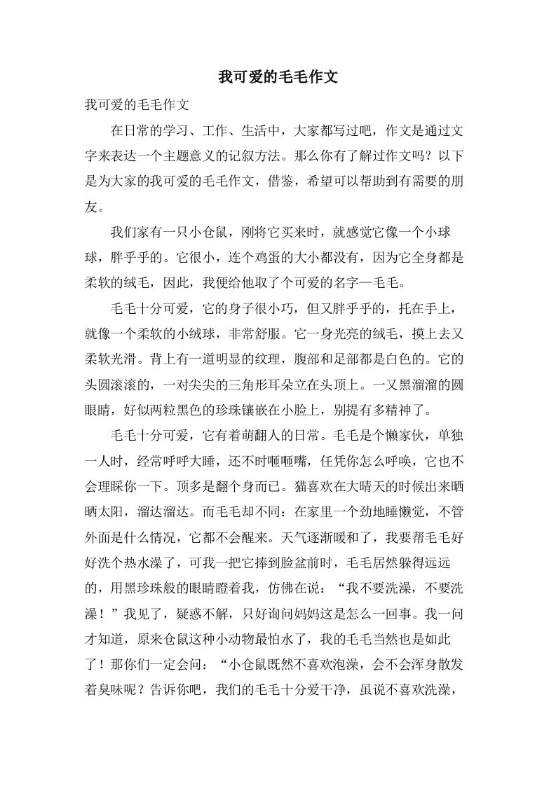 我可爱的毛毛作文