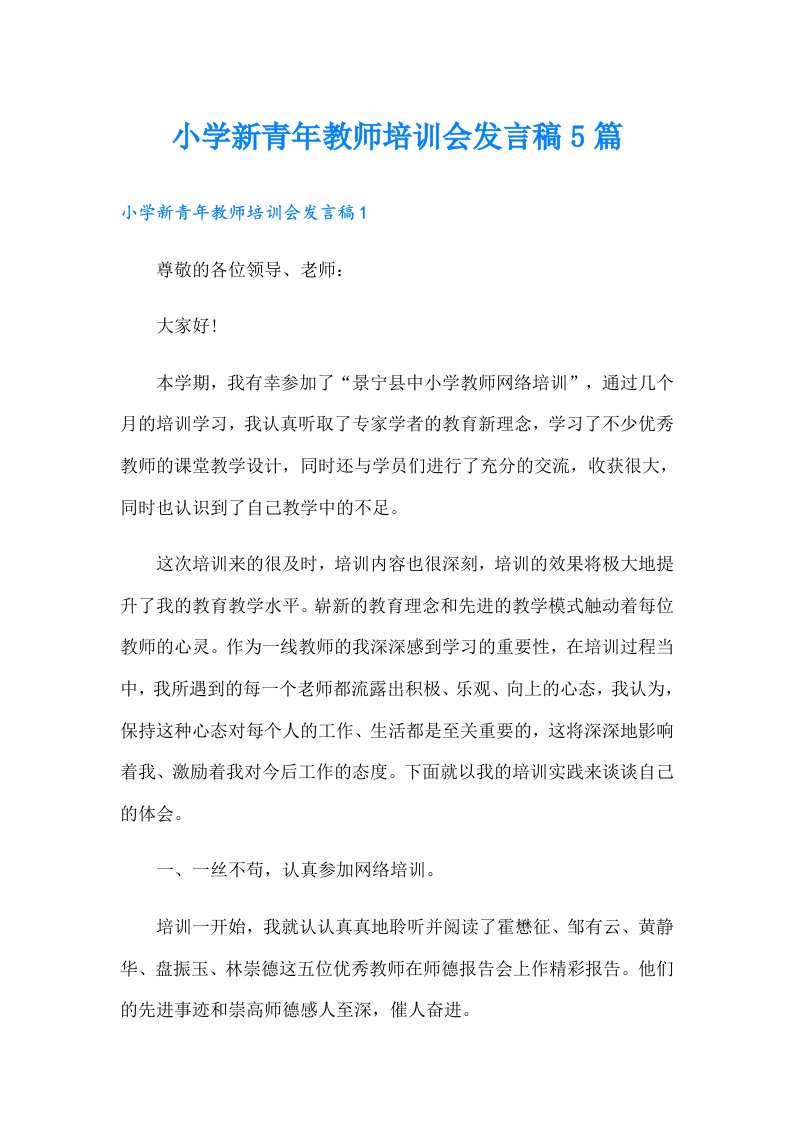 小学新青年教师培训会发言稿5篇