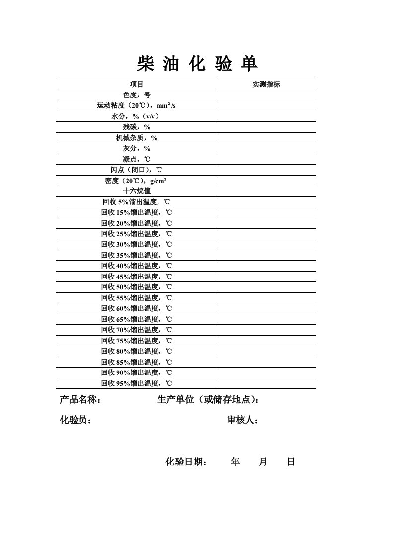 柴油化验单