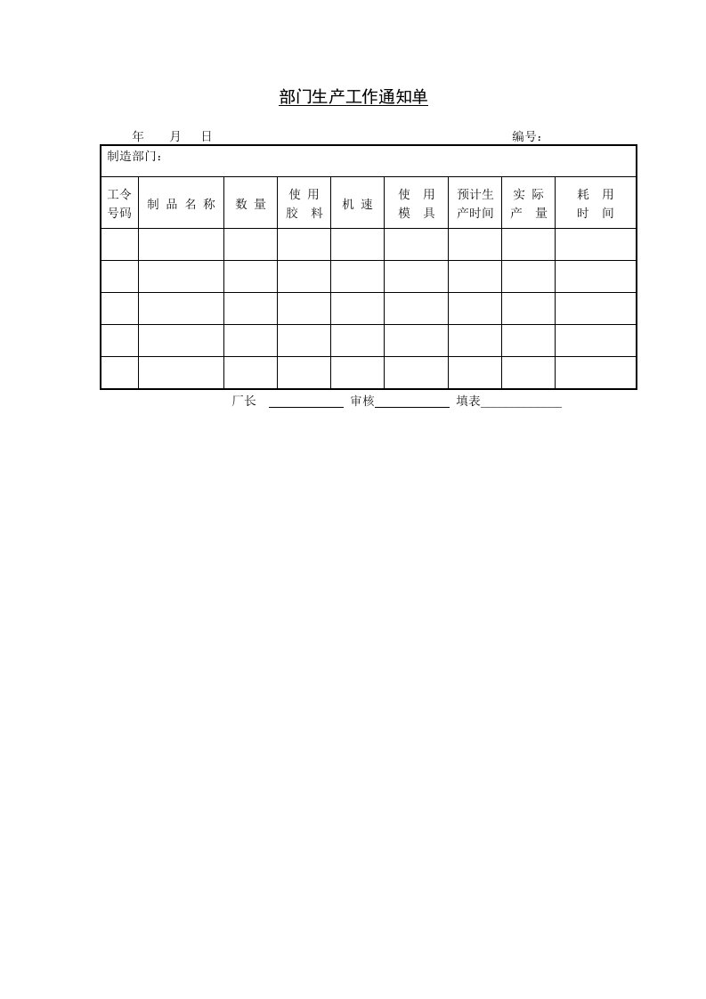 部门生产工作通知单