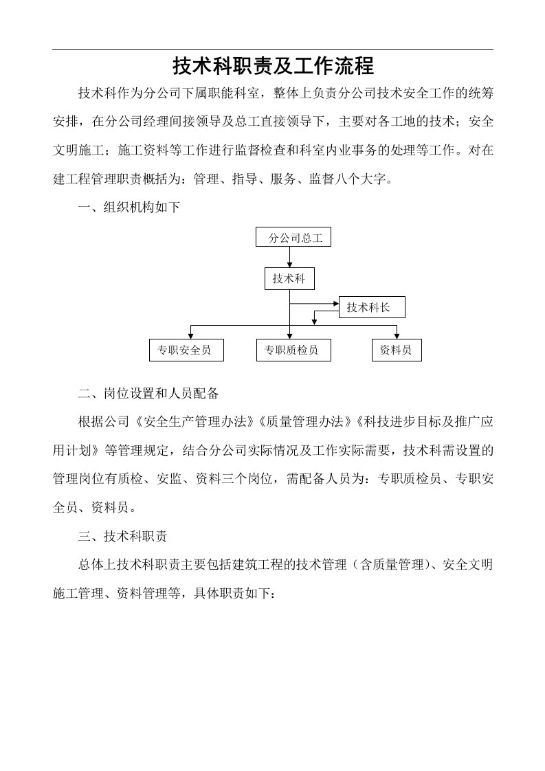 工程技术科有关岗位职责