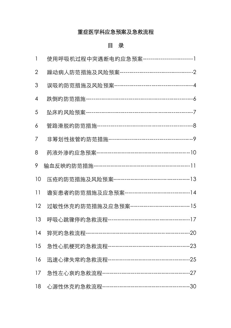 重症医学科应急全新预案及抢救标准流程