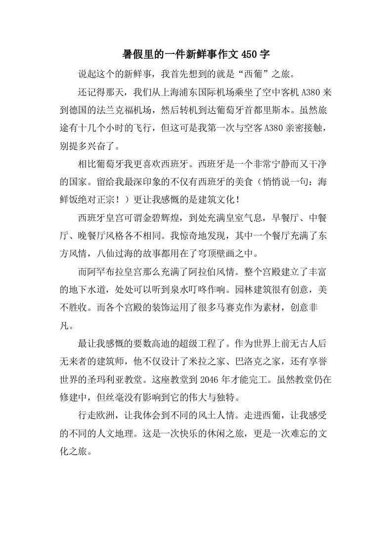 暑假里的一件新鲜事作文450字