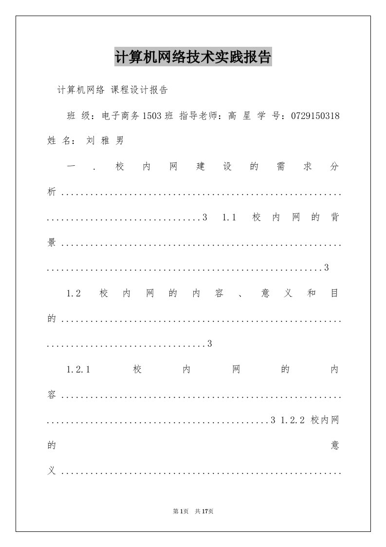 计算机网络技术实践报告