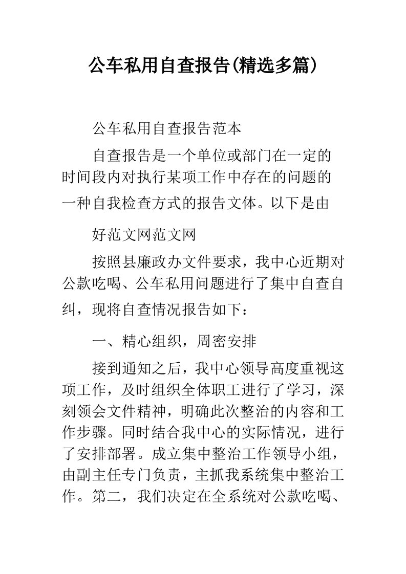 公车私用自查报告(精选多篇)