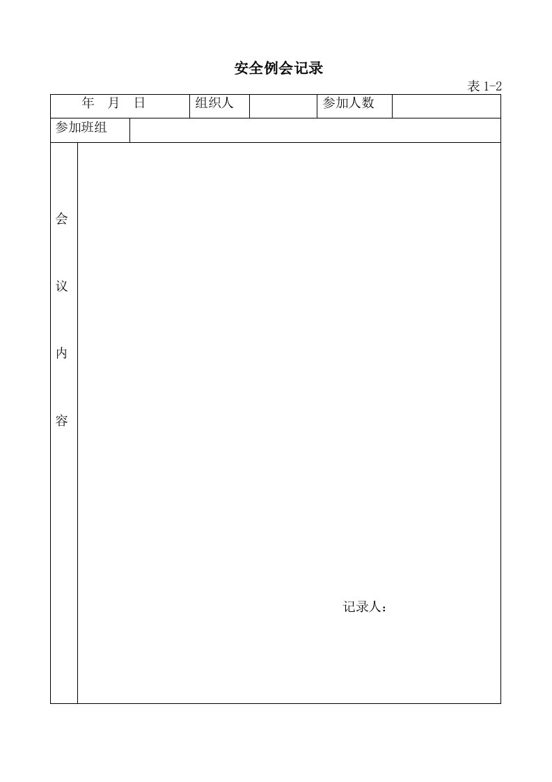 某公司安全例会记录表格