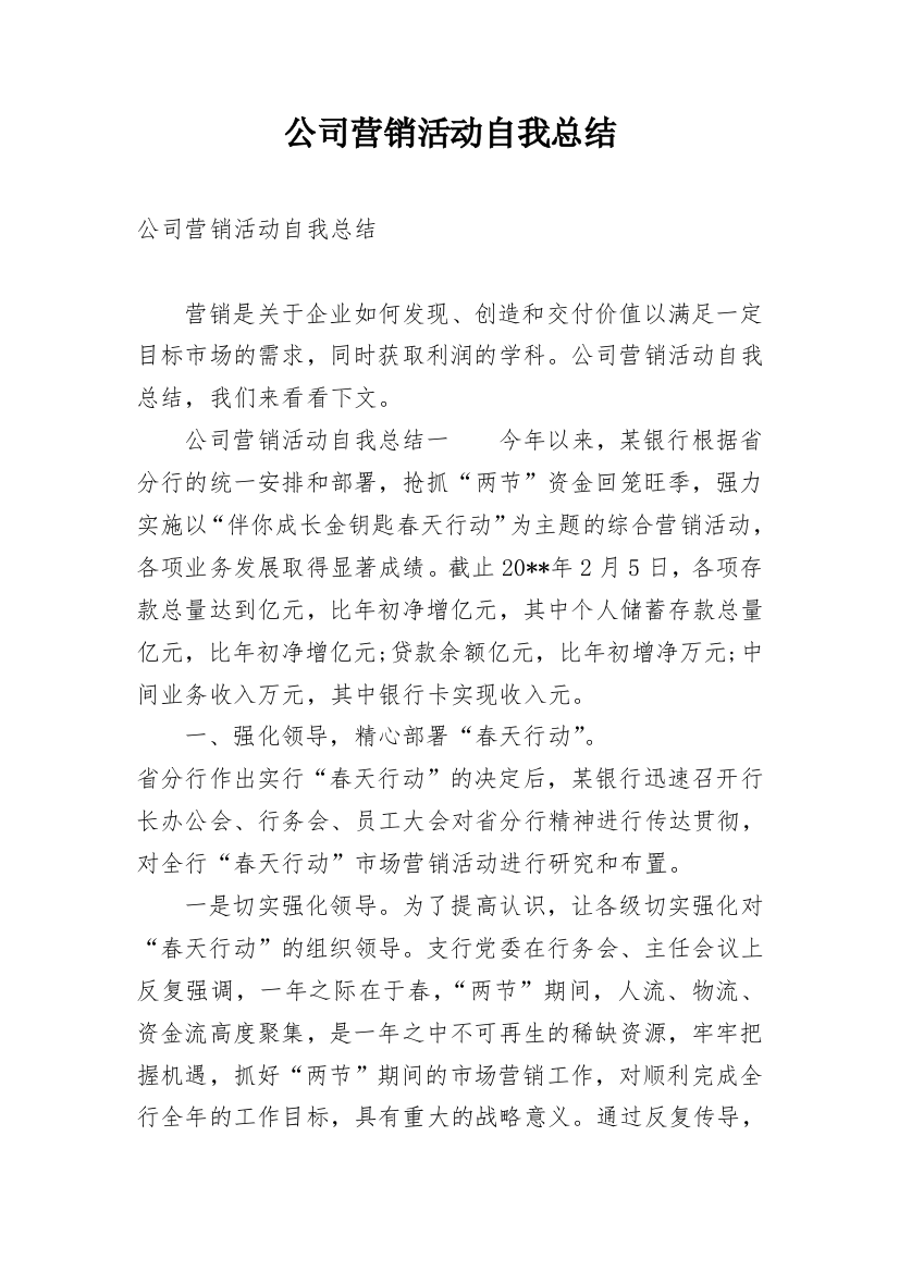 公司营销活动自我总结