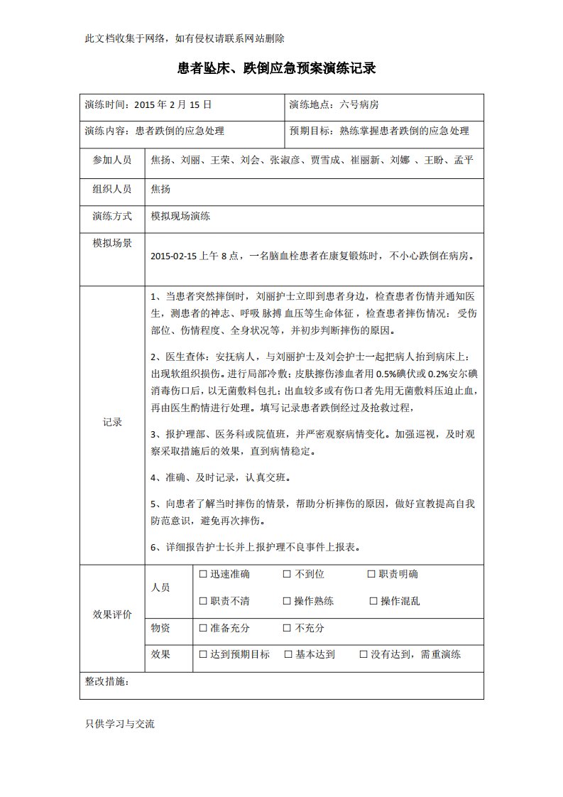 应急预案演练记录