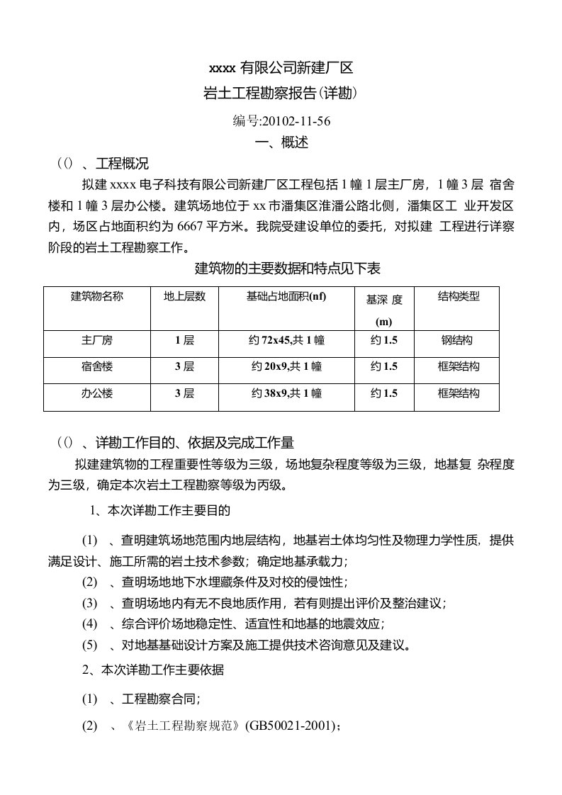 安徽厂房工程详细勘察报告