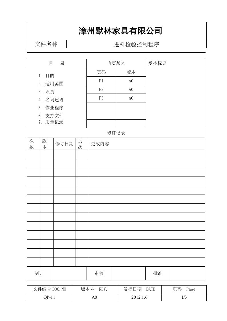 QP-11进料检验控制程序