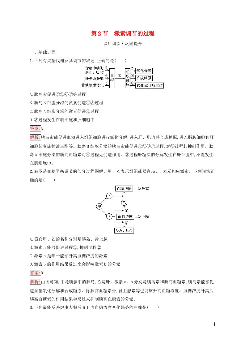 新教材适用高中生物第3章体液调节第2节激素调节的过程课后习题新人教版选择性必修1