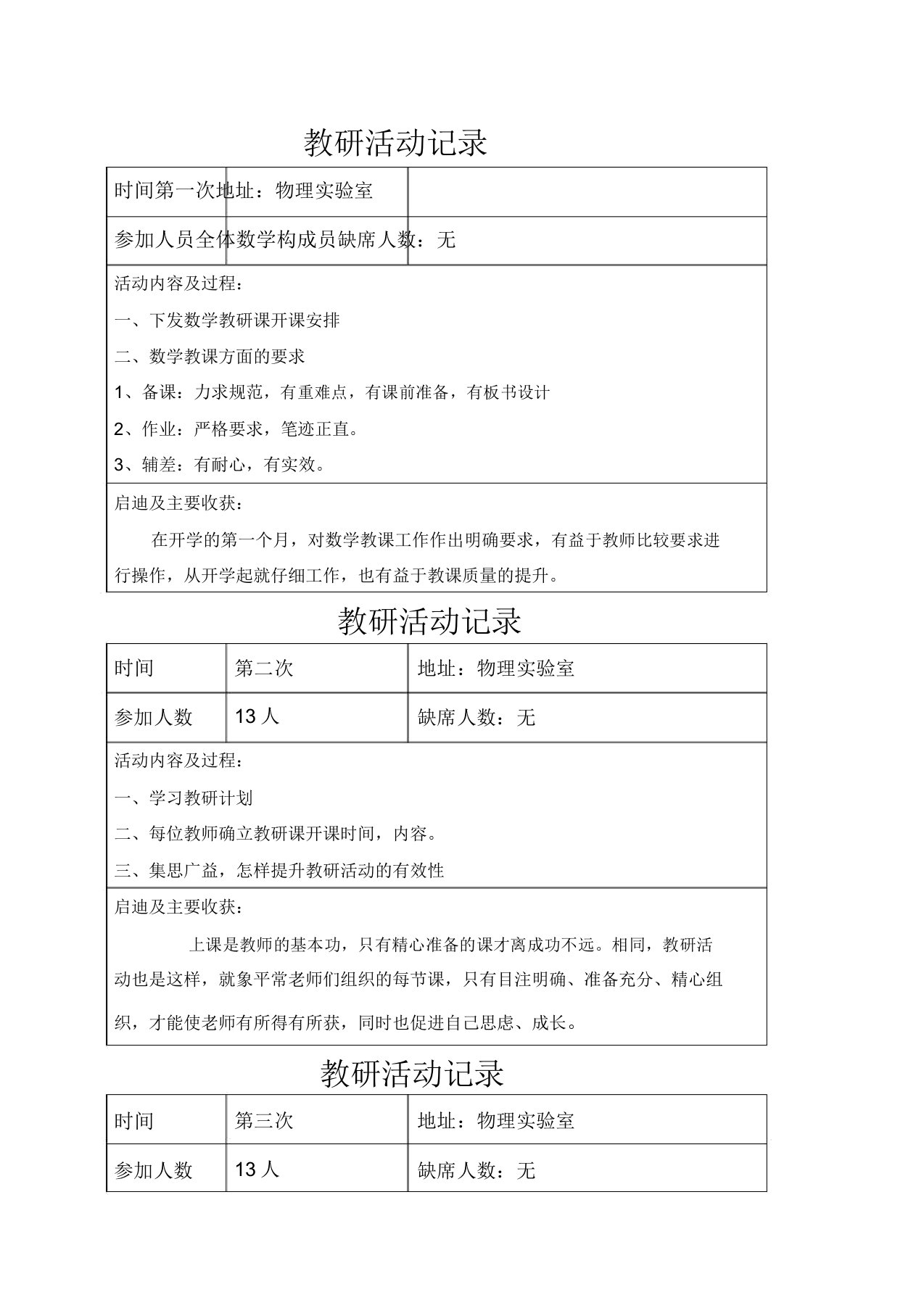 关于高年级初中中学数学教研活动记录