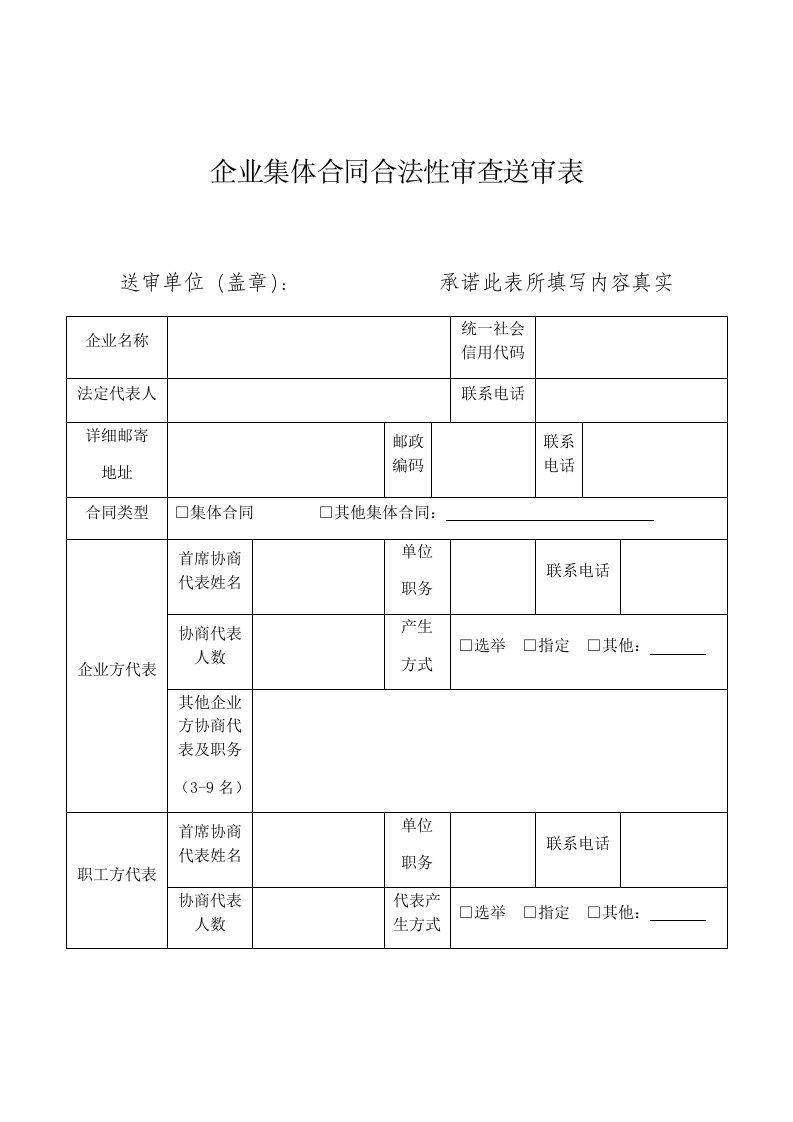 企业集体合同合法性审查送审表