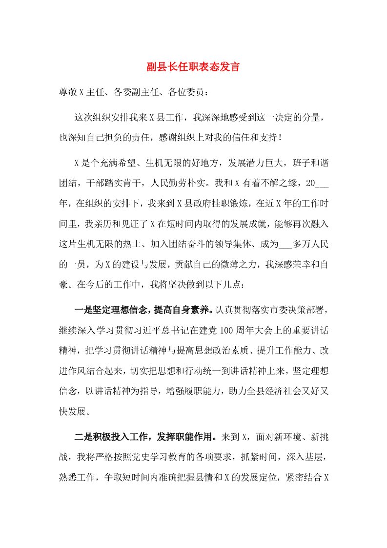 副县长任职表态发言