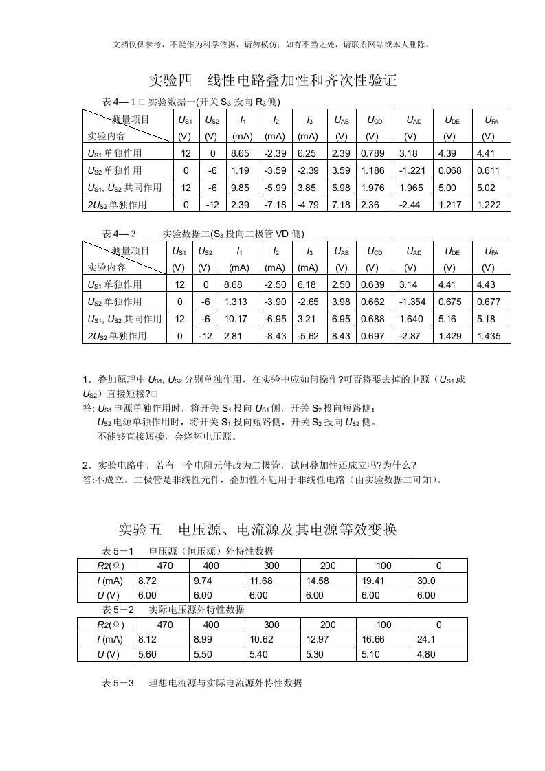 2020年电工实验报告答案-(厦门大学)