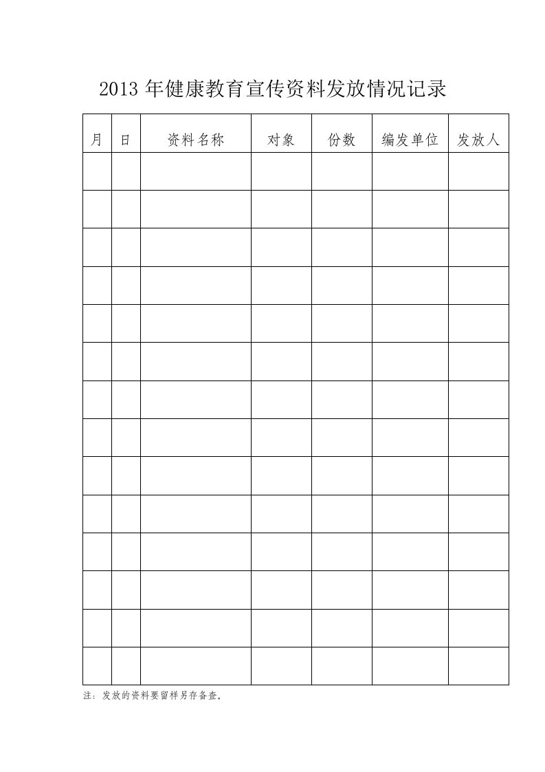 健康教育宣传资料发放情况记录