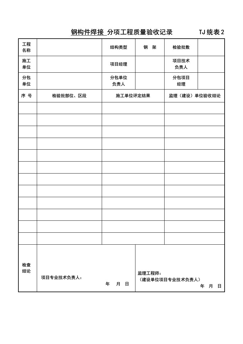 TJ统表2分项工程质量验收记录