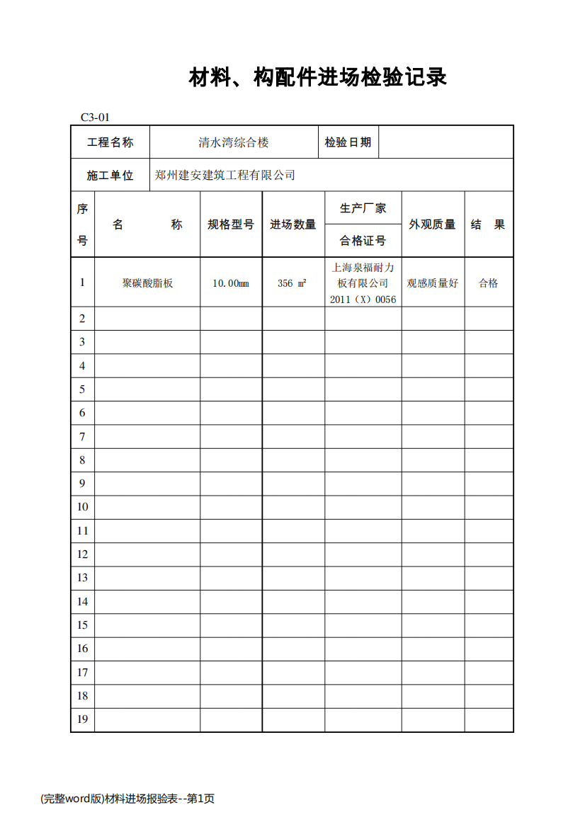 (完整word版)材料进场报验表