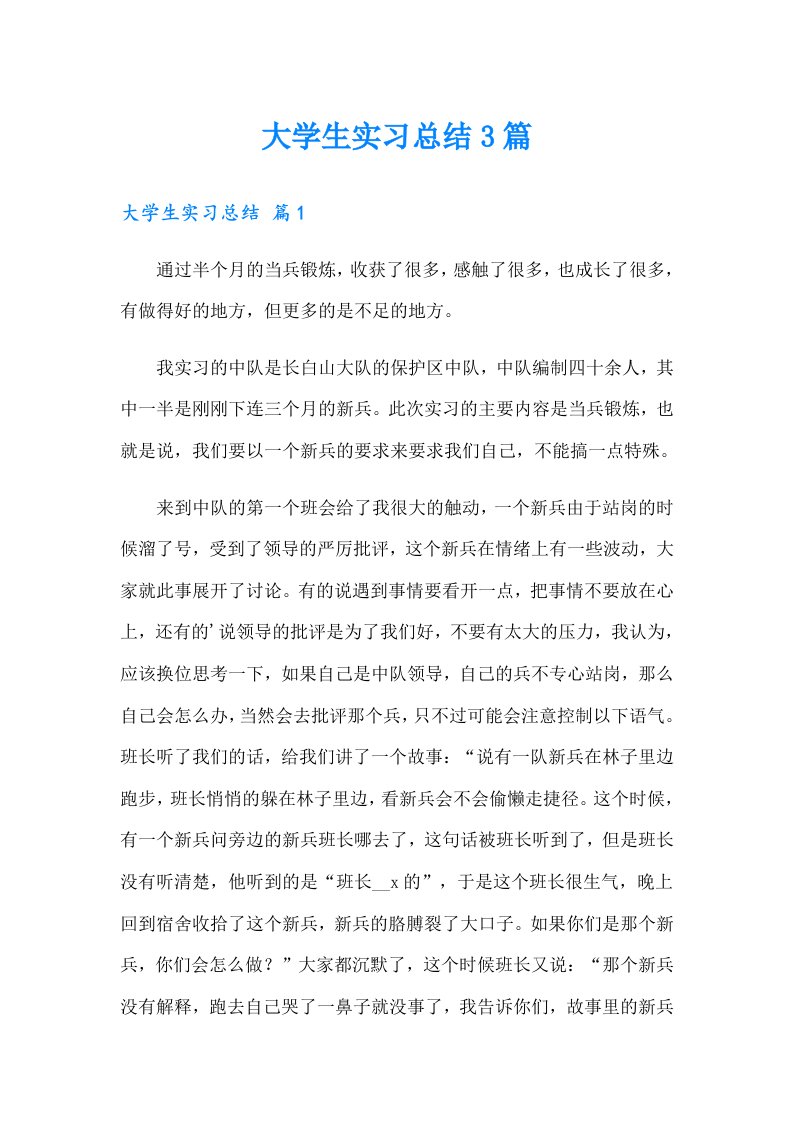 大学生实习总结3篇3（多篇）