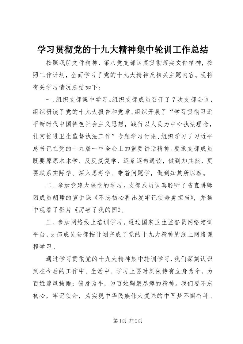 7学习贯彻党的十九大精神集中轮训工作总结