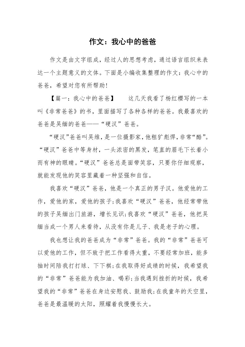 作文：我心中的爸爸