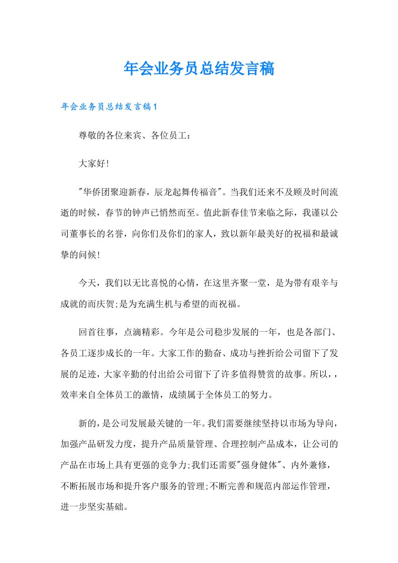 年会业务员总结发言稿