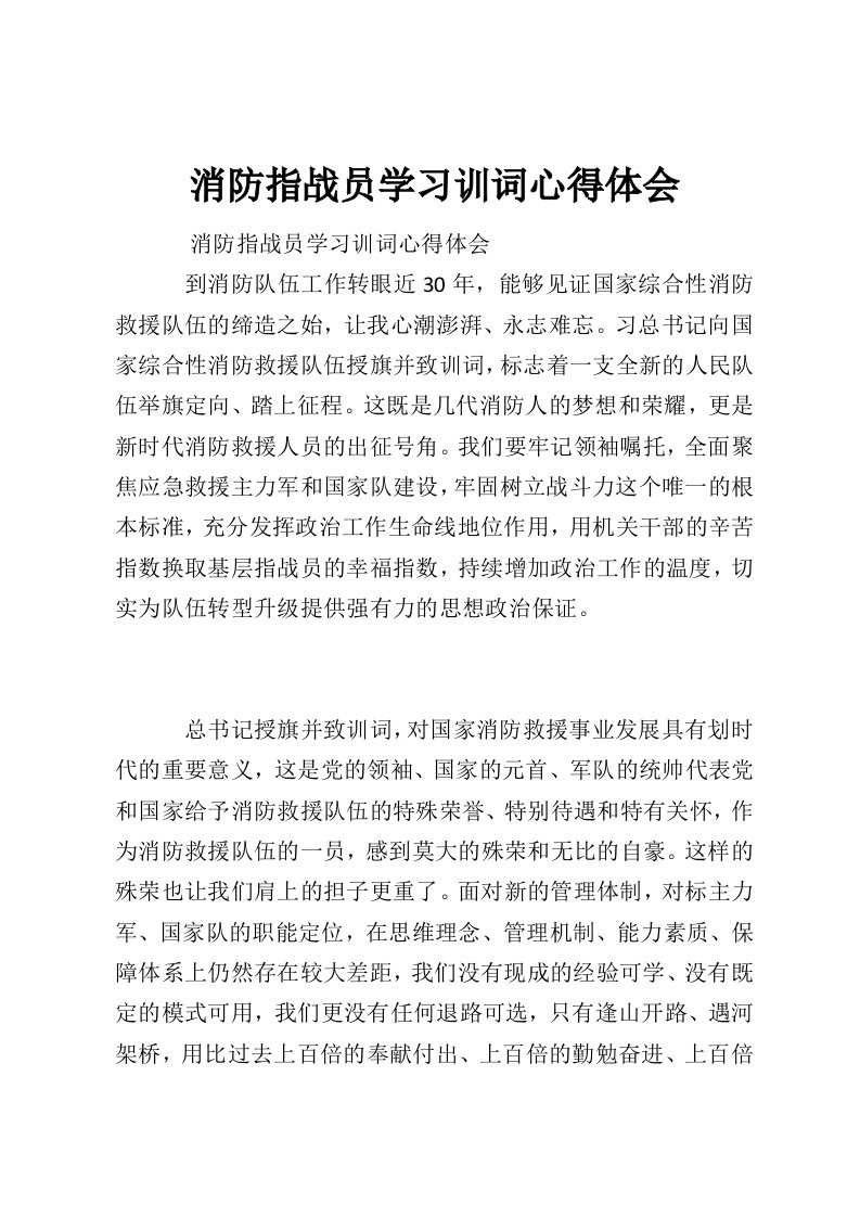 消防指战员学习训词心得体会