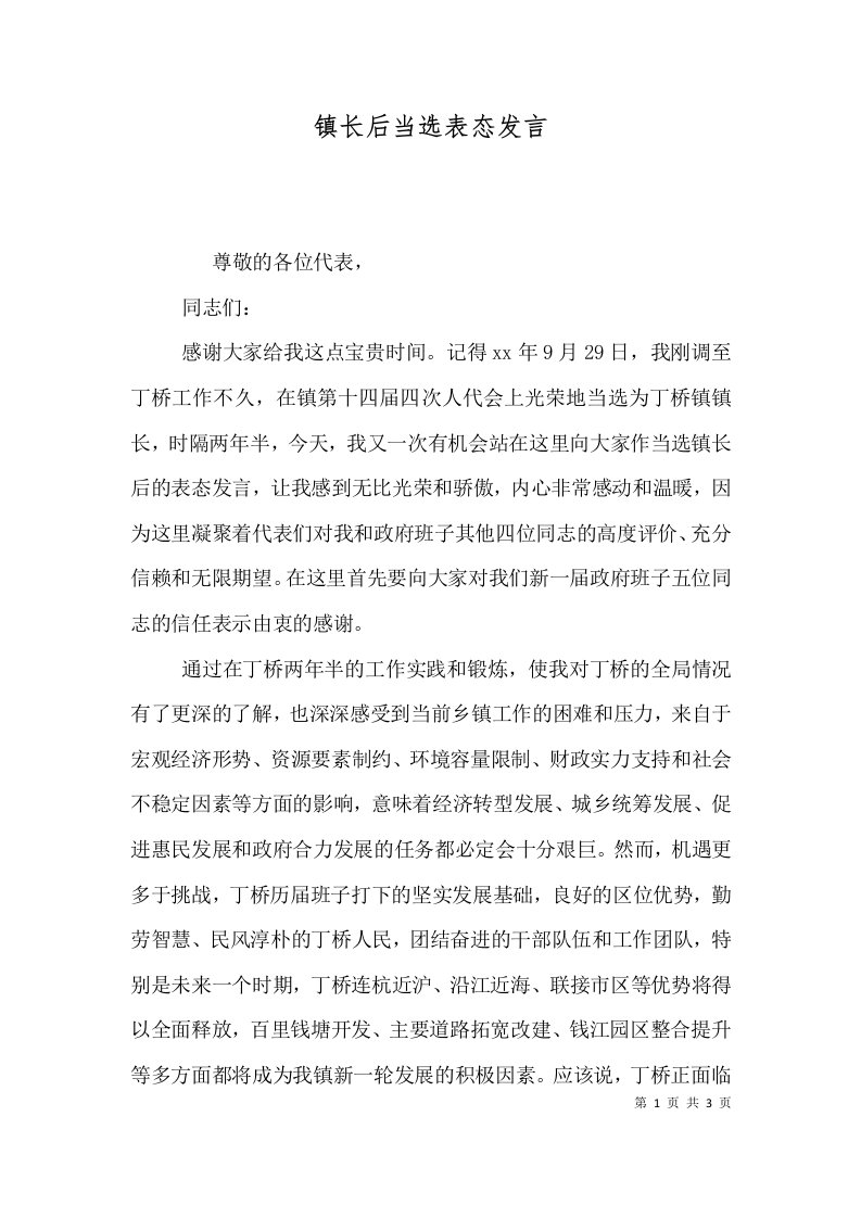 精选镇长后当选表态发言