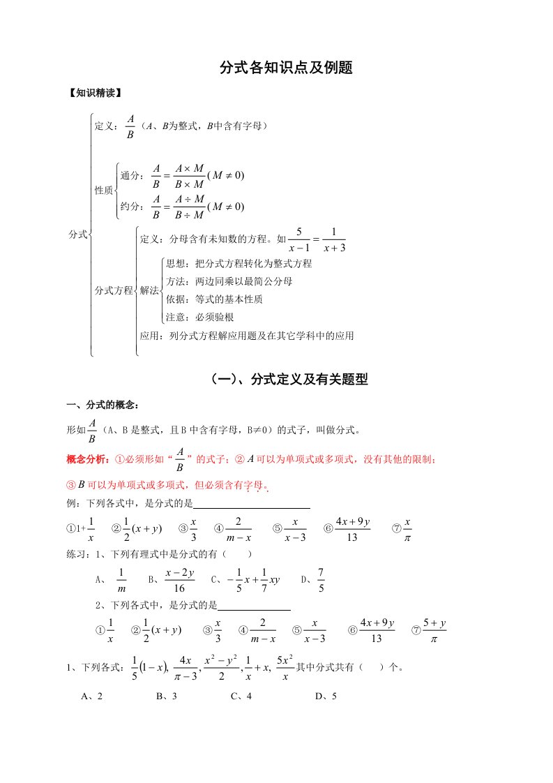 初一下分式经典题型汇总