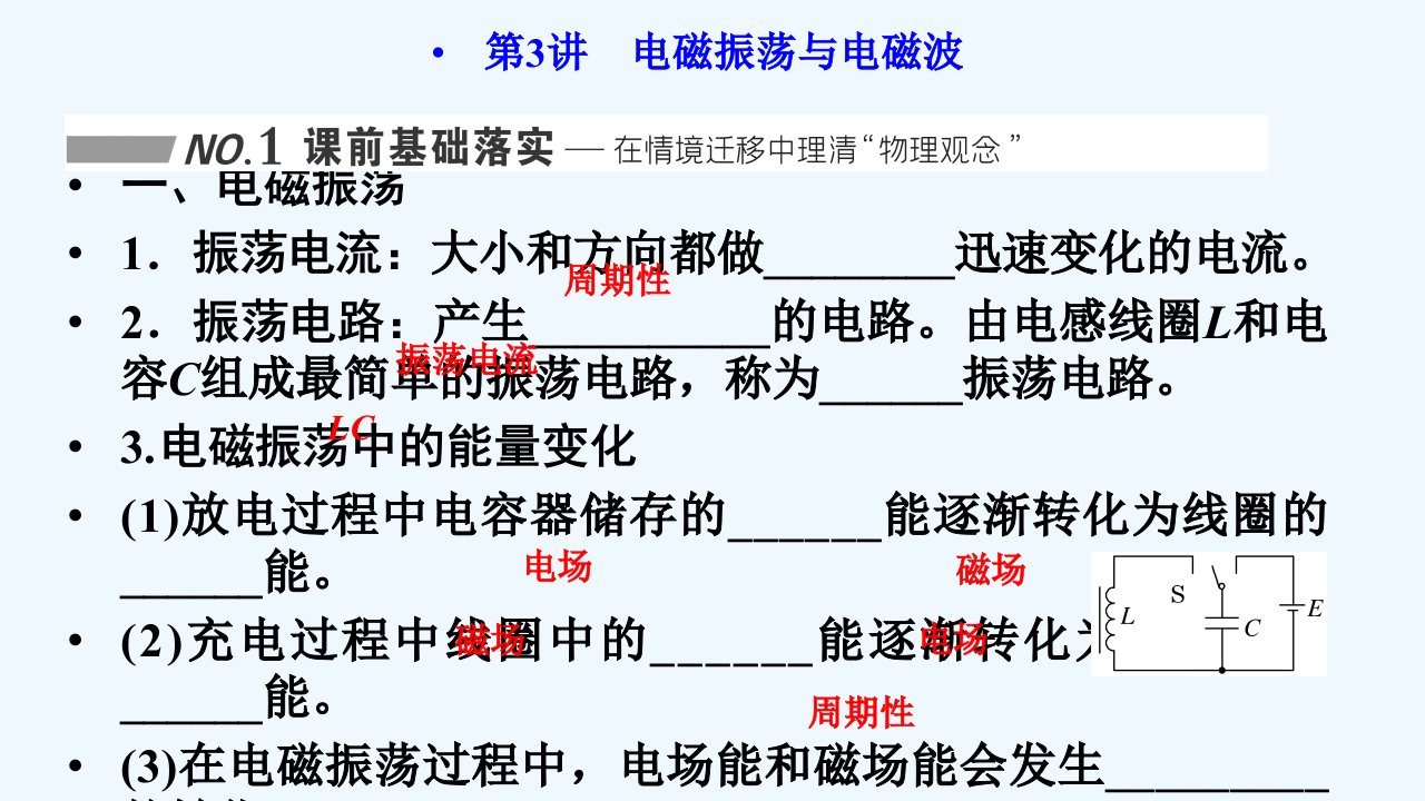 2024届高考物理一轮总复习第四编第十一章交变电流电磁振荡与电磁波传感器第3讲电磁振荡与电磁波课件