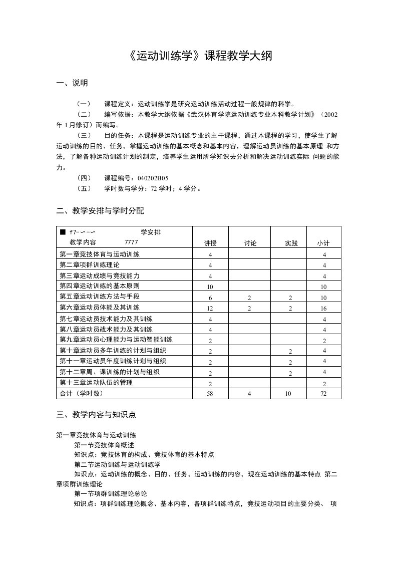 运动训练学课程教学大纲