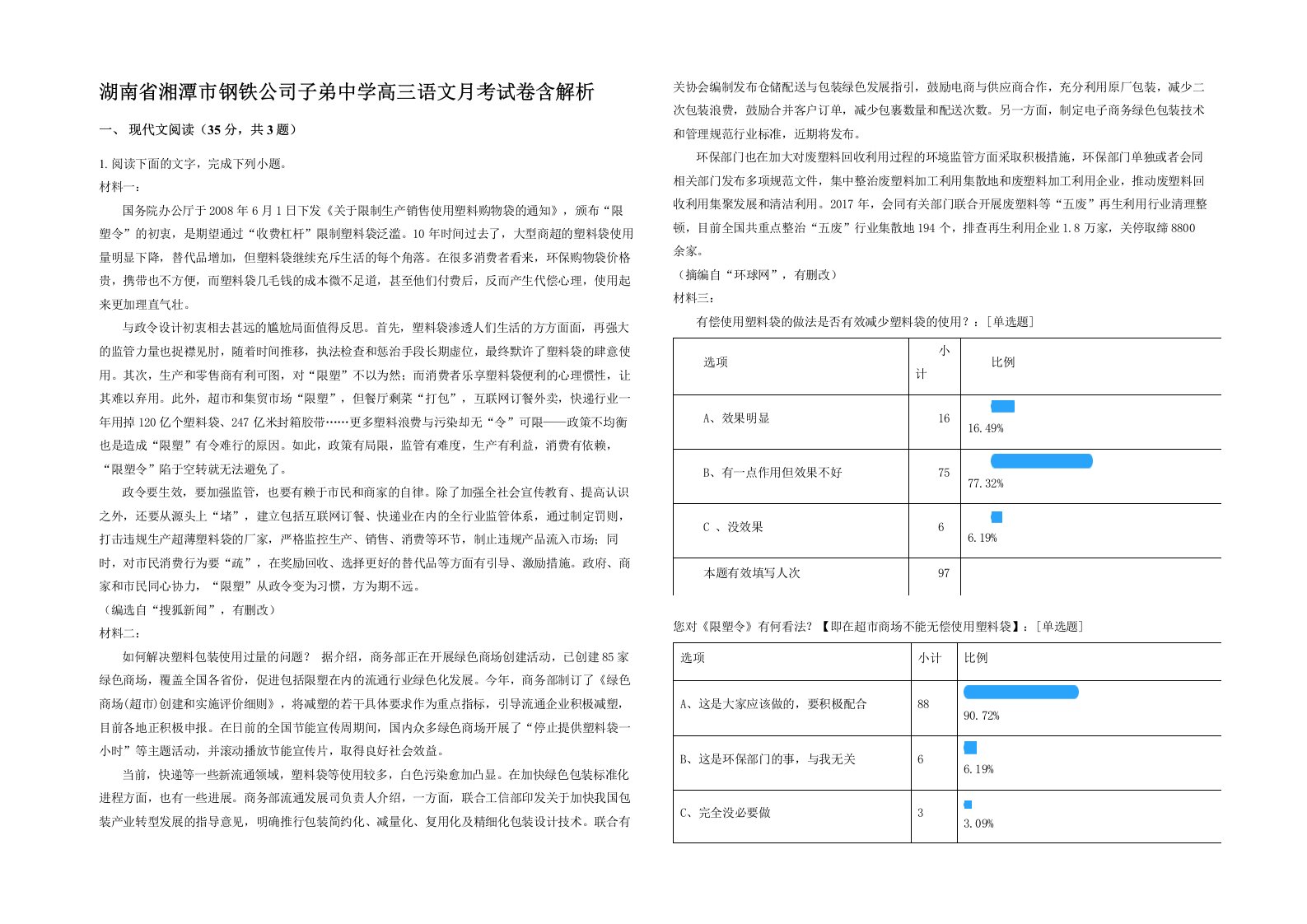 湖南省湘潭市钢铁公司子弟中学高三语文月考试卷含解析