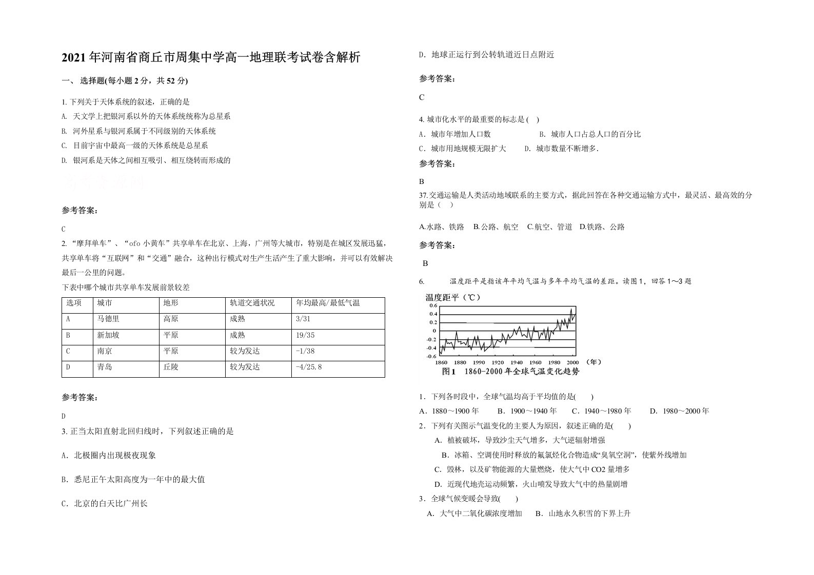 2021年河南省商丘市周集中学高一地理联考试卷含解析