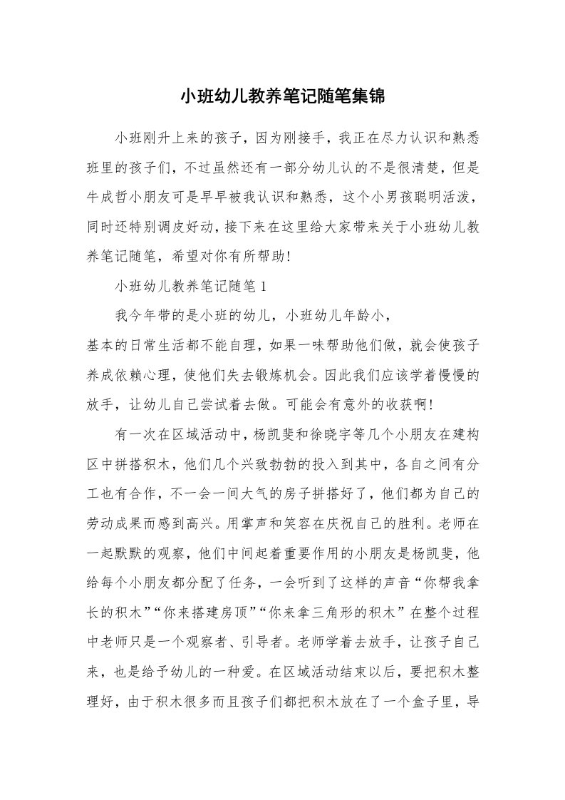 教师随笔心得_小班幼儿教养笔记随笔集锦