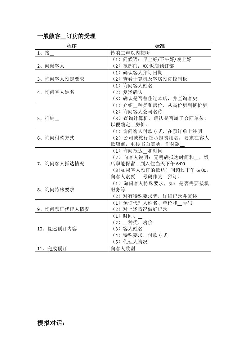 预订客房相关流程