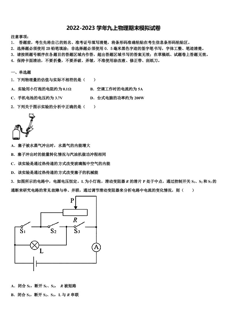 2023届山东省临沂市费县物理九年级第一学期期末考试试题含解析