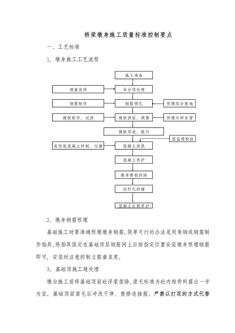 桥梁墩身施工质量标准