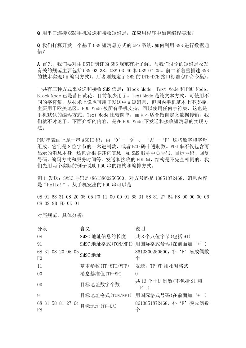 通过串口收发短消息资料