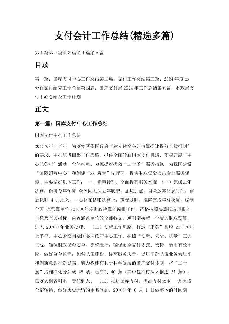 支付会计工作总结精选多篇