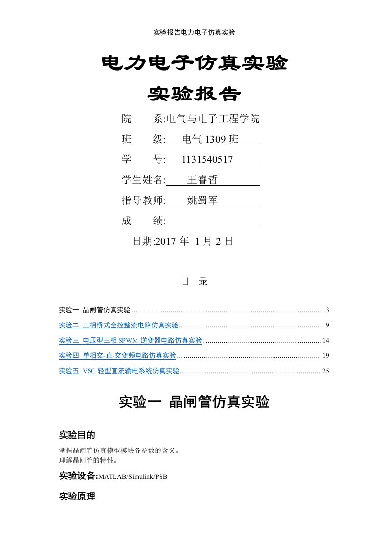 实验报告电力电子仿真实验