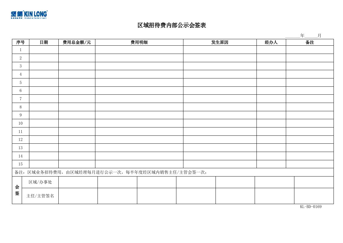 KL-BD-0169区域招待费内部公示会签表