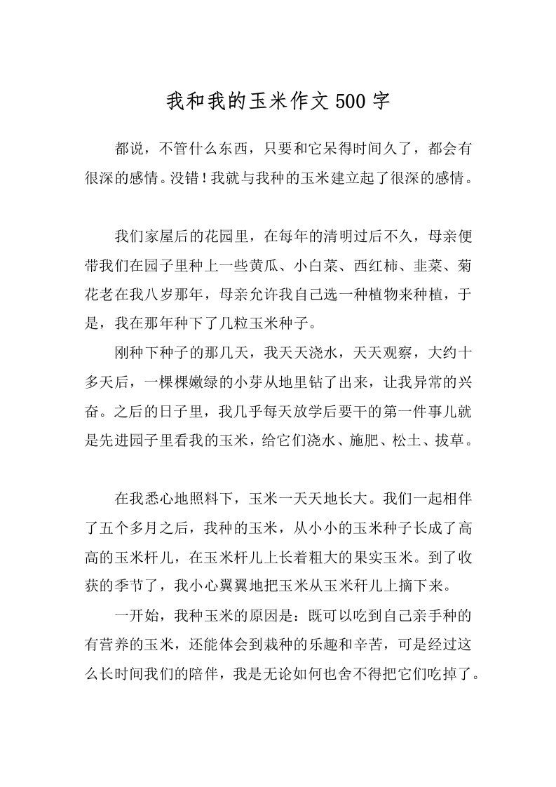 我和我的玉米作文500字