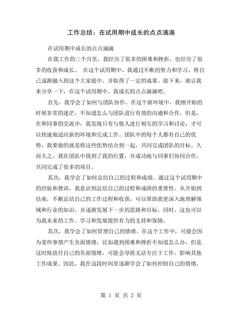 工作总结：在试用期中成长的点点滴滴