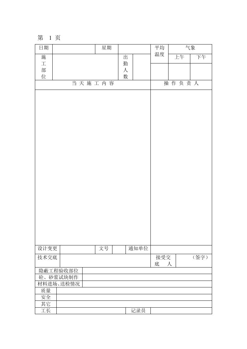 施工日志表格版