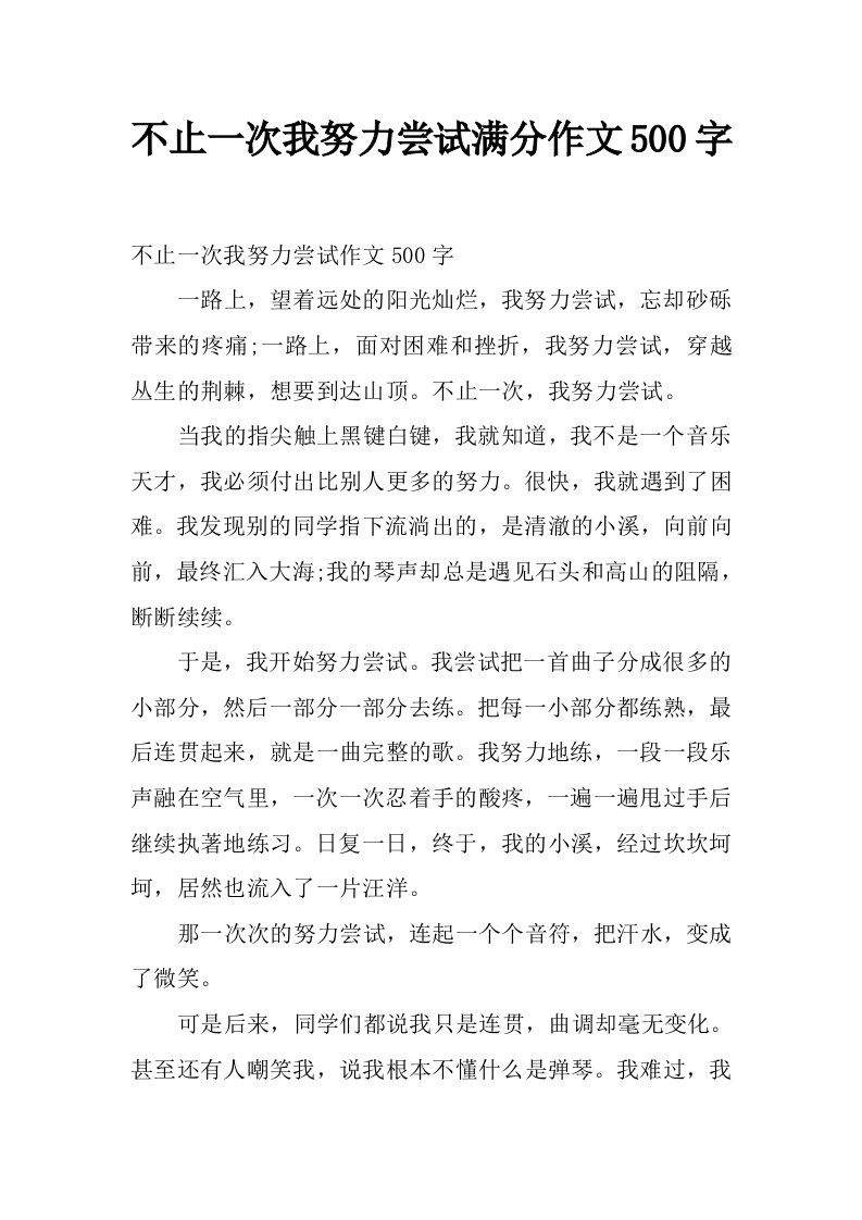 不止一次我努力尝试满分作文500字