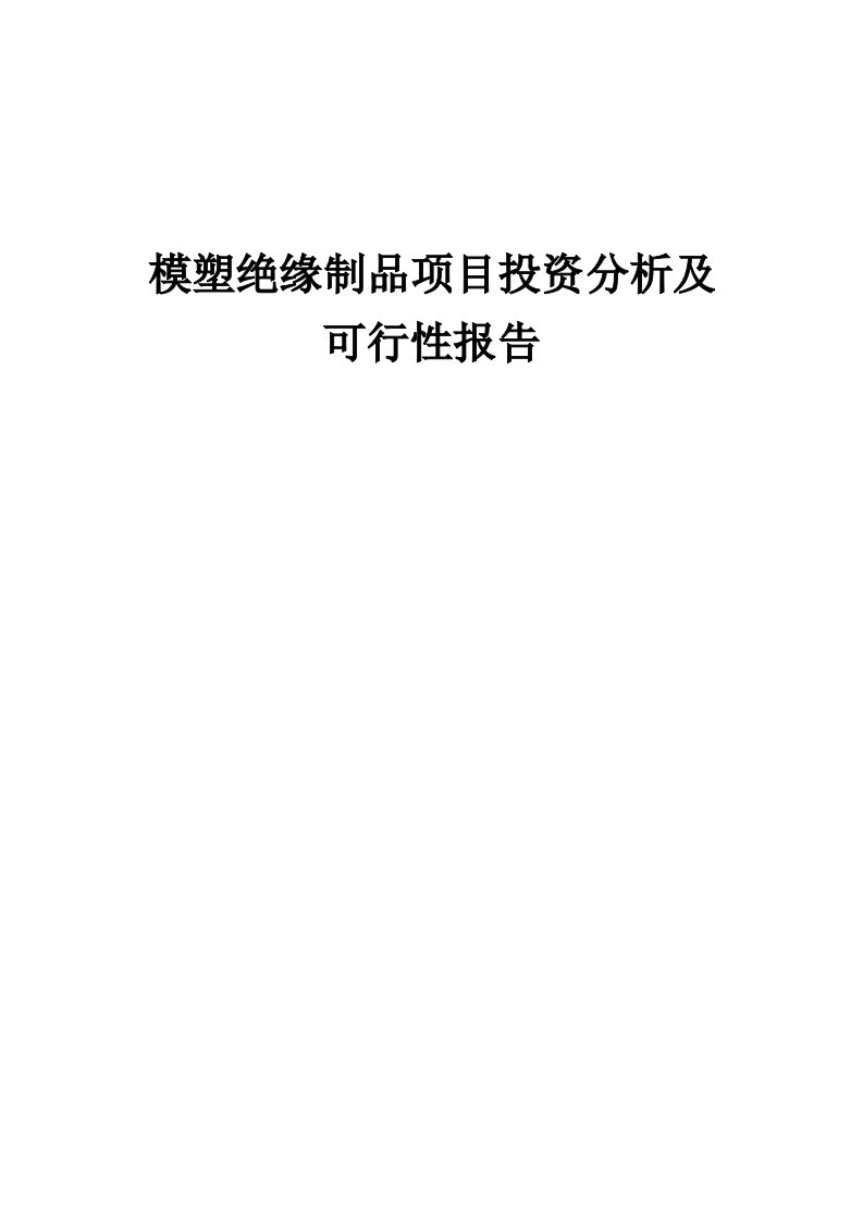 2024年模塑绝缘制品项目投资分析及可行性报告