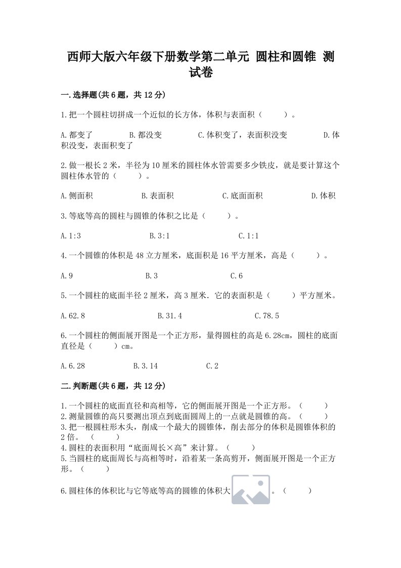 西师大版六年级下册数学第二单元