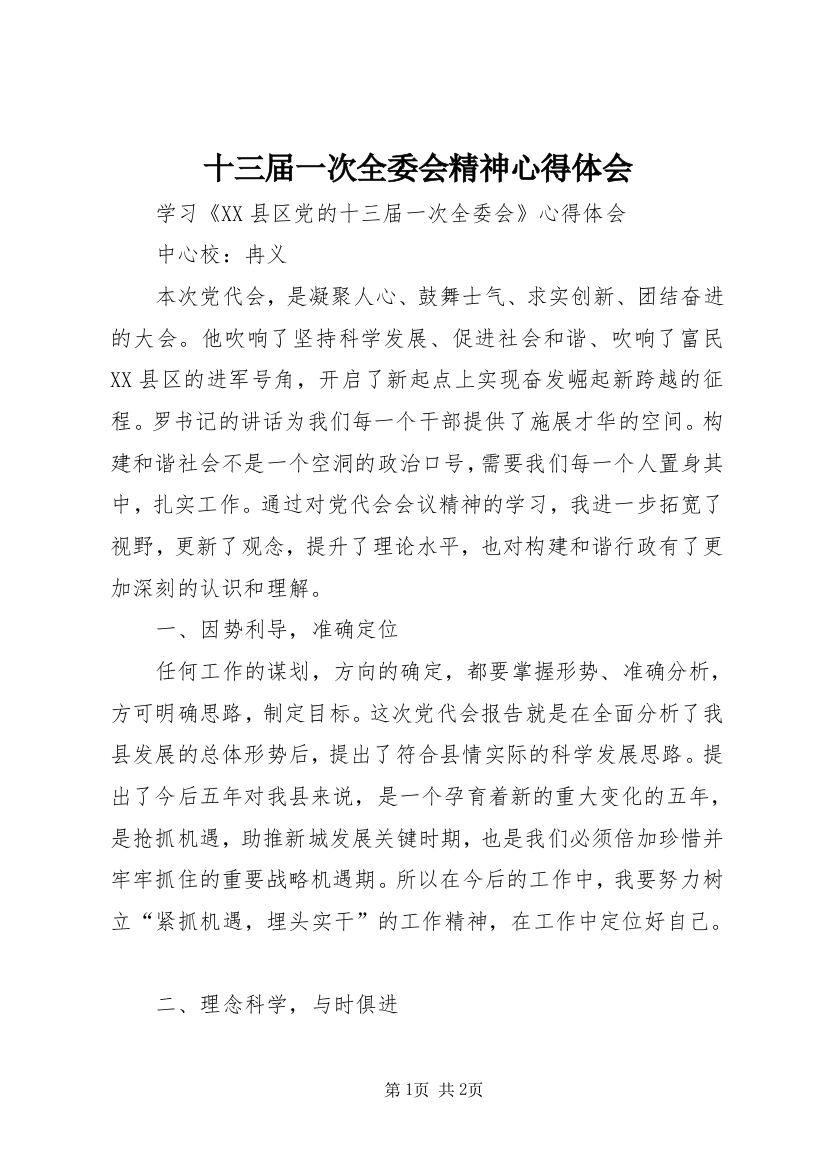 十三届一次全委会精神心得体会