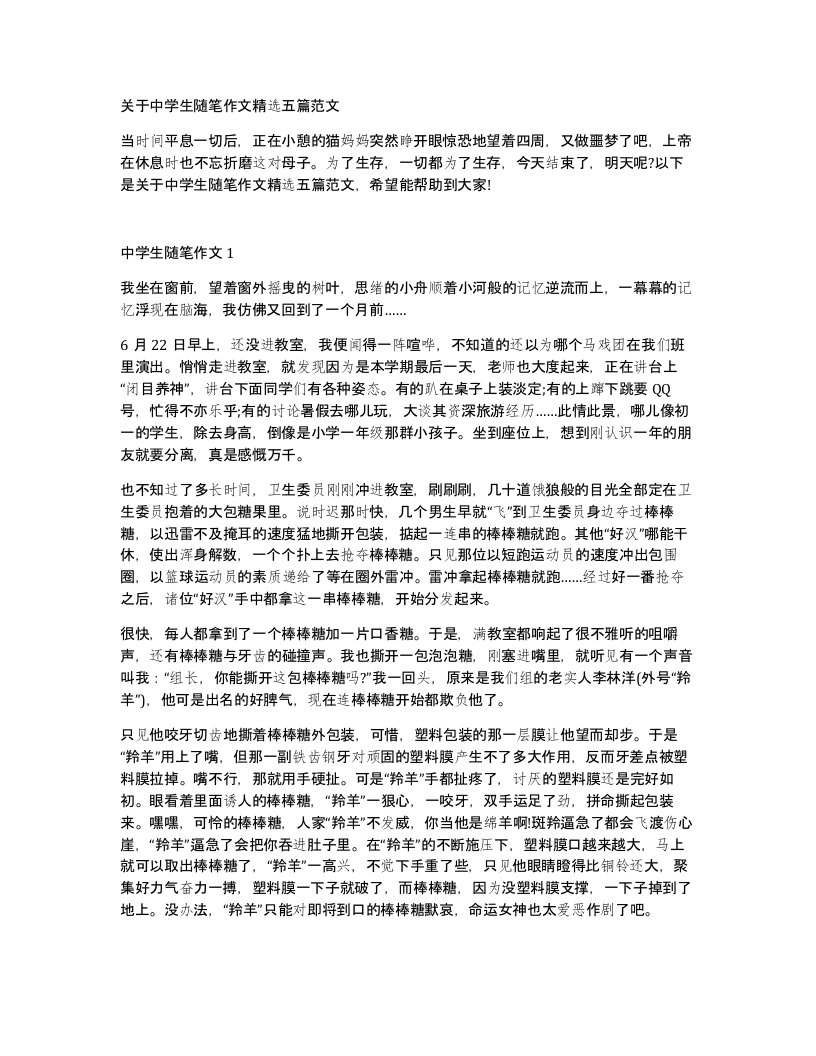 关于中学生随笔作文五篇范文