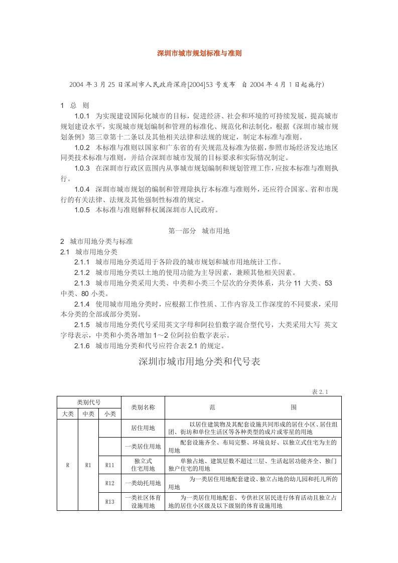 深圳市城市规划标准与准则2004版